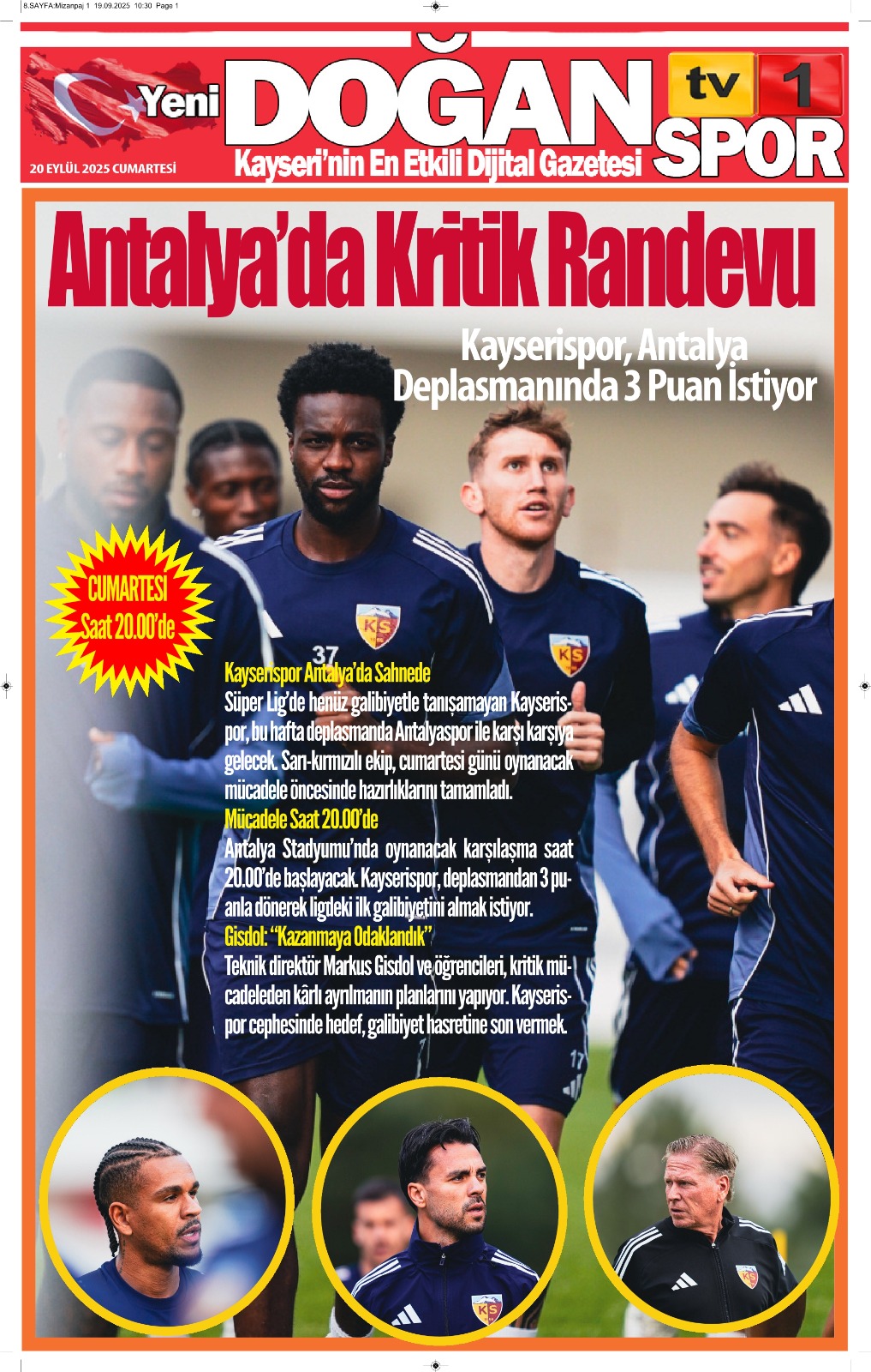 20 EYLÜL TARİHLİ GAZETEMİZ